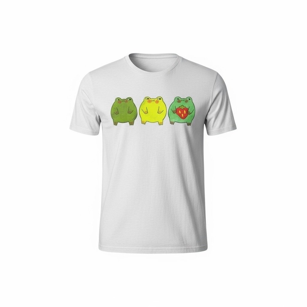 Root People Frog T-Shirt Medium Graphic Tee Cute Green Yellow Strawberry Top M